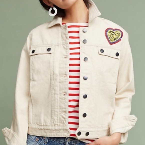 Maison Labiche Jackets & Blazers - Maison Labiche Cream Jean Jacket with Heart Patch